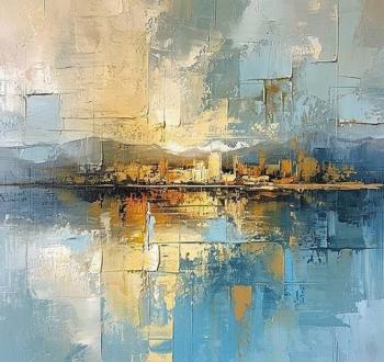 Blue yellow golden decorative oil painting